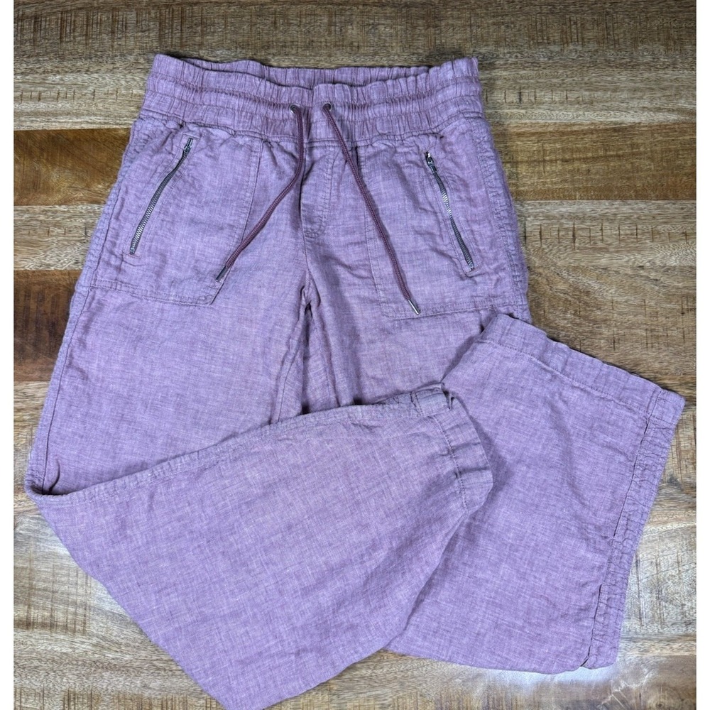 Athleta Cabo Linen Wide Leg Pants Womens 10 Tawny Rose Pink Drawstring Resort